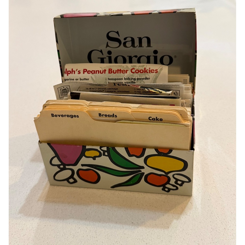 Vintage San Giorgio Metal Recipe Box 70s Pop Art Vegetable Tin with Recipes